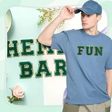 Jongdari Iron on Letters for Clothing, 8 Pcs Chenille Letter Patches Varsity Letter Patches Iron on, Glitter Letter A with Ironed Adhesive, Alphabet Sewing Appliques (Green A)