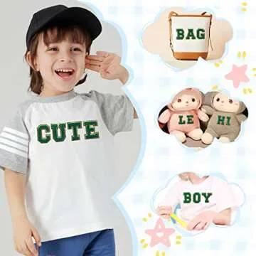 Jongdari Iron on Letters for Clothing, 8 Pcs Chenille Letter Patches Varsity Letter Patches Iron on, Glitter Letter A with Ironed Adhesive, Alphabet Sewing Appliques (Green A)