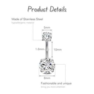 FECTAS 14g Belly Button Rings Surgical Steel CZ Petite Navel Ring for Women Body Piercing Jewelry Pe...