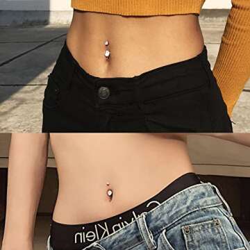 FECTAS 14g Belly Button Rings Surgical Steel CZ Petite Navel Ring for Women Body Piercing Jewelry Petite select Barbell Len 6mm 8mm 10mm 12mm Silver
