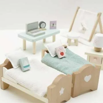 Le Toy Van - SugarPlum Wooden Bedroom Set | Dolls House Accessories Play Set For Dolls Houses | Girls and Boys Doll House Furniture Sets - Suitable For Ages 3+, Daisylane Child Bedroom (ME061)