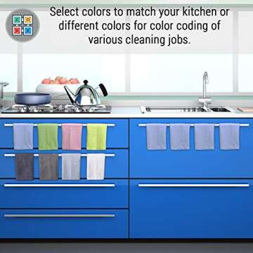 VibraWipe Microfiber Cleaning Cloth, Thick and Large Size 14.2 x 14.2 inches, 8-Pack, Blue, Microfiber Cloth, Cars, Glass, Window, Dish Cloths, Machine Washable, Reusable, Lint-Free