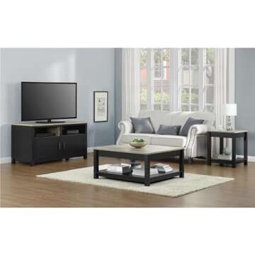 Ameriwood Home Carver Coffee Table with Open Storage, Matte Black Paint and Distressed Wood Grain Accents