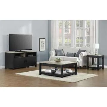 Ameriwood Home Carver Coffee Table with Open Storage, Matte Black Paint and Distressed Wood Grain Accents