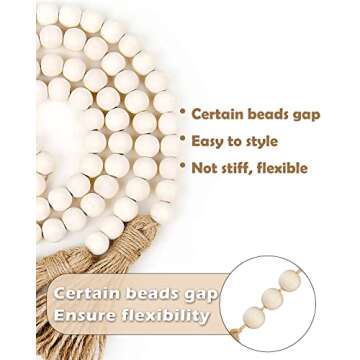 Panba Wood Bead Garland Farmhouse Beads with Tassel Boho Wall Decor Prayer Beads Handmade Rustic Home Tier Tray Dining Table Decor Easter Decoration Christmas Ornament