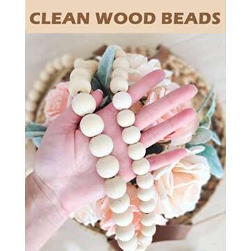 Panba Wood Bead Garland Farmhouse Beads with Tassel Boho Wall Decor Prayer Beads Handmade Rustic Home Tier Tray Dining Table Decor Easter Decoration Christmas Ornament