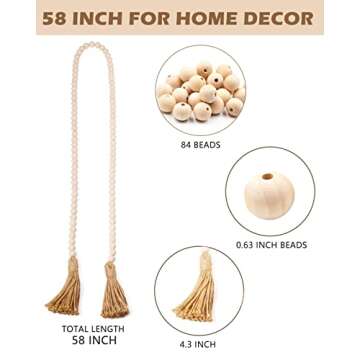 Panba Wood Bead Garland Farmhouse Beads with Tassel Boho Wall Decor Prayer Beads Handmade Rustic Home Tier Tray Dining Table Decor Easter Decoration Christmas Ornament