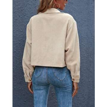 Flygo Women’s Collared Cropped Corduroy Shirt Jacket