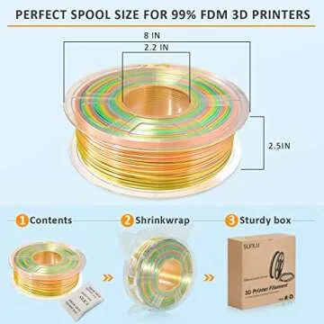 3D Printer Filament Rainbow Silk PLA, SUNLU Multicolor PLA Filament 1.75mm Dimensional Accuracy +/- 0.02 mm, Neatly Wound Rainbow Color Change 3D Printing Filament for Most FDM 3D Printers, Rainbow 01