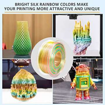 3D Printer Filament Rainbow Silk PLA, SUNLU Multicolor PLA Filament 1.75mm Dimensional Accuracy +/- 0.02 mm, Neatly Wound Rainbow Color Change 3D Printing Filament for Most FDM 3D Printers, Rainbow 01