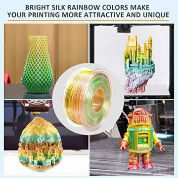 3D Printer Filament Rainbow Silk PLA, SUNLU Multicolor PLA Filament 1.75mm Dimensional Accuracy +/- 0.02 mm, Neatly Wound Rainbow Color Change 3D Printing Filament for Most FDM 3D Printers, Rainbow 01