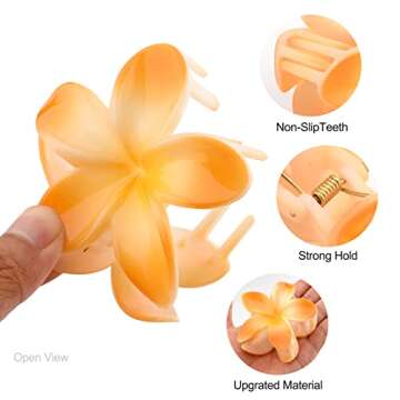 Hawaiian Large Flower Hair Claw Clips ,6 Pack Thin Thick Curly Hair Accessories for Women, 90's Strong Hold jaw clip
