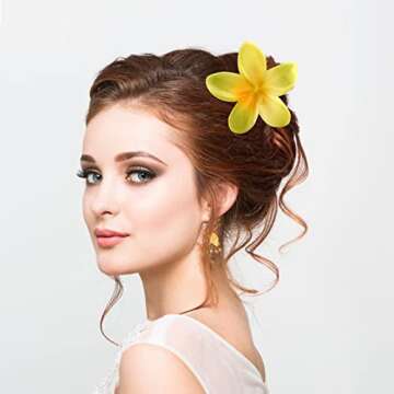 Hawaiian Large Flower Hair Claw Clips ,6 Pack Thin Thick Curly Hair Accessories for Women, 90's Strong Hold jaw clip