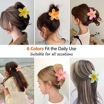 Hawaiian Large Flower Hair Claw Clips ,6 Pack Thin Thick Curly Hair Accessories for Women, 90's Strong Hold jaw clip