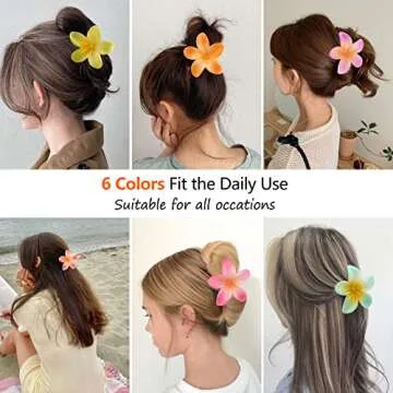 Hawaiian Large Flower Hair Claw Clips ,6 Pack Thin Thick Curly Hair Accessories for Women, 90's Strong Hold jaw clip