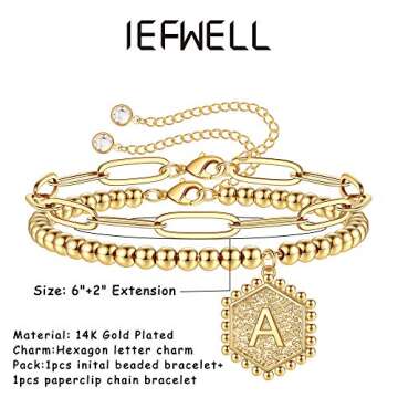 IEFWELL Gold Beaded Bracelets for Women - Dainty Gold Bracelets for Women Trendy Beaded Bracelets for Women Gold Bracelets for Women Non Tarnish Letter S Bracelets for Women Gold Jewelry for Women