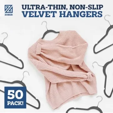 Zober Velvet Hangers 50 Pack - Heavy Duty & Non-Slip