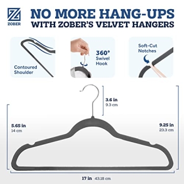 Zober Velvet Hangers 50 Pack - Heavy Duty & Non-Slip