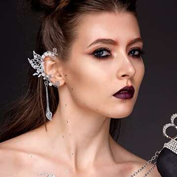 FRESHME Butterfly Elf Ear Cuffs - Silver Fairy Butterfly Wings Earrings with Pearl Pendant Metal No ...