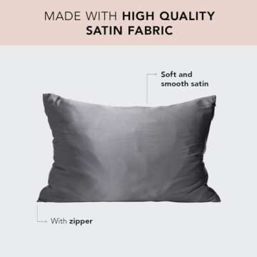 Kitsch Satin Pillowcase with Zipper for Hair & Skin, Softer Than Silk Pillow Cases Queen, Wrinkle-Fr...