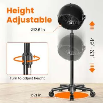 Takeashine Hooded Hair Dryer, 1500W Ionic Standing Dryer with Time Setting, Touch Controls, 3 Temperature Settings, Height Adjustable for Salon and Home Use, Black