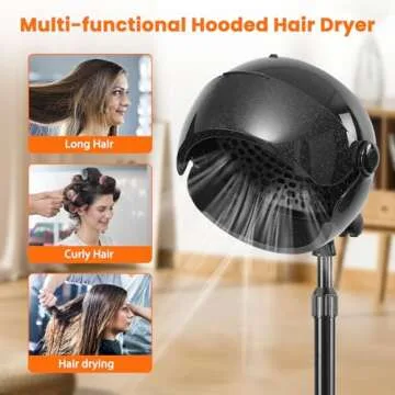 Takeashine Hooded Hair Dryer, 1500W Ionic Standing Dryer with Time Setting, Touch Controls, 3 Temperature Settings, Height Adjustable for Salon and Home Use, Black