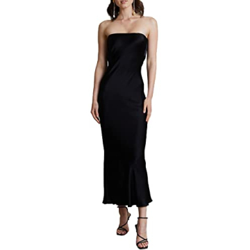 Summer Women's Satin Strapless Tube Maxi Dresses 2023 Sexy Silk Backless Prom Midi Dresses for Women...