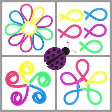 Purple Ladybug 10 Stretchy String Sensory Toys for Anxiety & Stress Relief, BPA & Phthalate Free! Fun Fidget Toys for Kids, Cool Toddler Travel Toys and Office & Desk Toys! Great as Gift for Children!