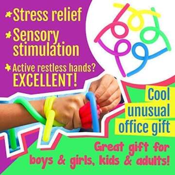 Purple Ladybug 10 Stretchy String Sensory Toys for Anxiety & Stress Relief, BPA & Phthalate Free! Fun Fidget Toys for Kids, Cool Toddler Travel Toys and Office & Desk Toys! Great as Gift for Children!