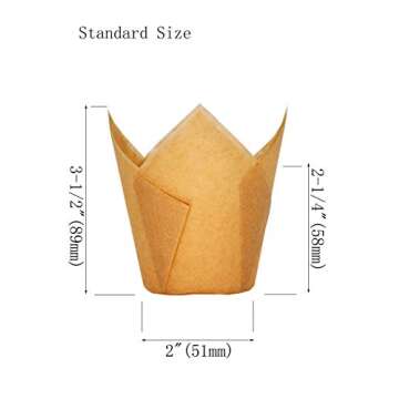 QLSmypkg Muffin Greaseproof Paper Baking Cupcake Cups - 125 Count Natural Tulip Cases