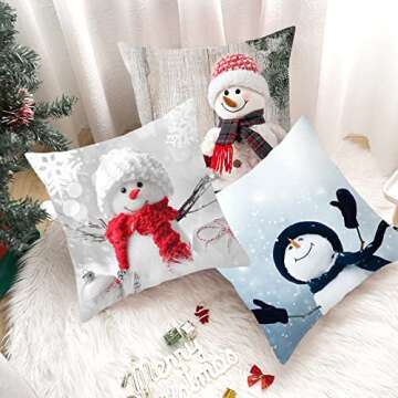 4 Pack Christmas Snowman Throw Pillow Covers 18×18 Inch, Winter Holiday Decorative Couch Pillow Cas...