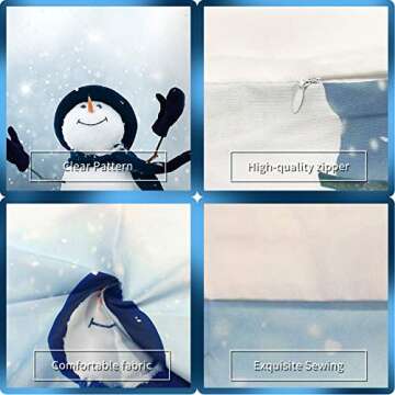 4 Pack Christmas Snowman Throw Pillow Covers 18×18 Inch, Winter Holiday Decorative Couch Pillow Case Set of 4, Home Decorations for Sofa, Bed and Living Room, Square Cute Frosty Cartoon Cushion Cover