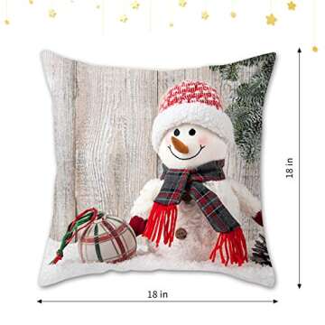 4 Pack Christmas Snowman Throw Pillow Covers 18×18 Inch, Winter Holiday Decorative Couch Pillow Case Set of 4, Home Decorations for Sofa, Bed and Living Room, Square Cute Frosty Cartoon Cushion Cover