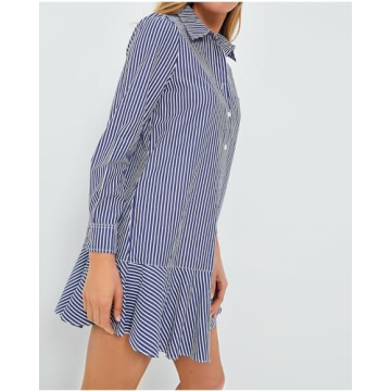 YEXPINE Women's Cotton Tunic Shirt Mini Dress Long Sleeve Short Dress Button Up Ruffle Hem Shift Dresses