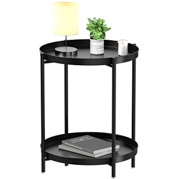 EKNITEY 2 Tier End Table - Metal Side Table Waterproof Small Sofa Coffee Side Tables Bedroom Indoor ...