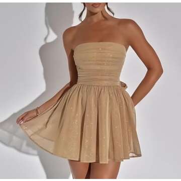 Hoepoly Women's Glitter Tulle Short Prom Dress 2025 Strapless Mini Cocktail Party Homecoming Dresses...