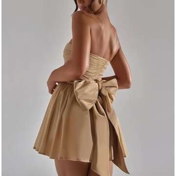 Hoepoly Women's Glitter Tulle Short Prom Dress 2025 Strapless Mini Cocktail Party Homecoming Dresses for Teens with Bow Back Yellow 2