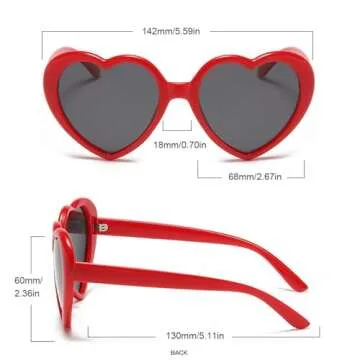 FADXIN Polarized Heart Shaped Sunglasses Oversized Vintage Fashion Love Eyeglasses Party Shopping Favors (Red)