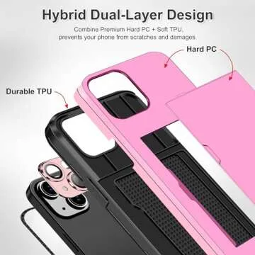 SAMONPOW 4-in-1 for iPhone 15 Case Wallet with Screen Protector & Camera Cover Full Body Hybrid 15 Case with Card Holder Shockproof Protective Phone Case for iPhone 15 for Women Men (Pink)