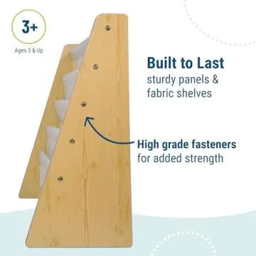 Wildkin Kids Premium Canvas Sling Bookshelf for Boys & Girls, Wooden Design Features Four Fabric Shelves, Keep Bedrooms, Playrooms, & Classrooms Organized, Measures 25 x 24 x 11 Inches -Natural w/Tan