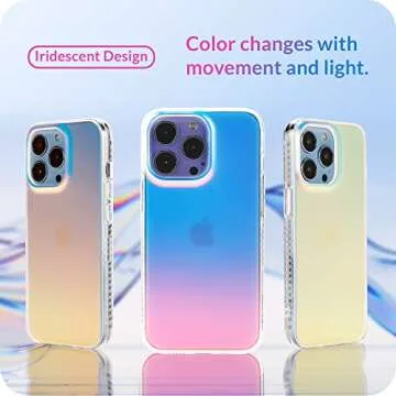 LONLI Hue - for iPhone 14 Pro Case - Fluorescent Coloful Holographic Iridescent Phone Case - [360° Shock-Absorbent Bumper] - Cute, Unique and Aesthetic Phone Cover for Women and Girls