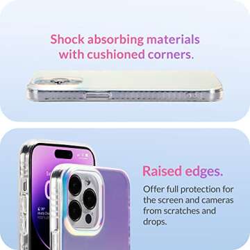 LONLI Hue - for iPhone 14 Pro Case - Fluorescent Coloful Holographic Iridescent Phone Case - [360° Shock-Absorbent Bumper] - Cute, Unique and Aesthetic Phone Cover for Women and Girls