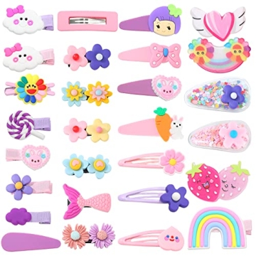 28 Pcs Fashion Hair Clips Cute Hair Accessories Set for Girls - Colorful Mix of Non-slip Flower & Fr...