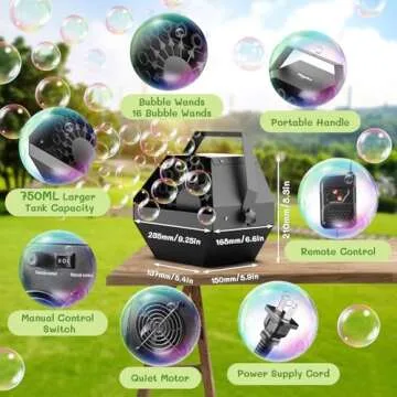 Theefun Bubble Machine: Remote Control 750ML Metal Bubble Blower Machine with High Output, Plug-in Automatic Bubble Maker Bubble Toys for Parties Wedding Birthday Indoor Outdoor Use with AC Adapter