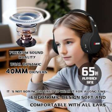 MIDOLA Kids Headphones Bluetooth 5.3 Wireless 60H Play Time Volume Limit 85/110dB Over Ear Foldable ...