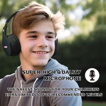 MIDOLA Kids Headphones Bluetooth 5.3 Wireless 60H Play Time Volume Limit 85/110dB Over Ear Foldable Protection Headset/Wired AUX Cord Mic for Child Boy Girl Travel School Phone Pad Tablet Black