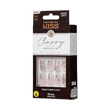 KISS Premium Classy Fake Nails - My Muse, Long & Coffin Shaped, Super Glam, Jewel Accents, Waterproo...