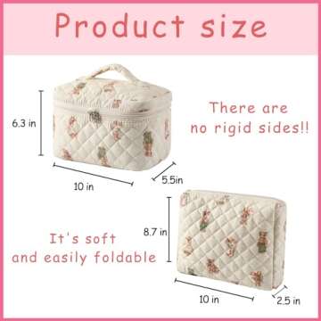 uekeboag 2 pcs Large Floral Quilted Makeup Bag Set for Women, Cotton Quilted Big Cosmetic Bag, Coque...