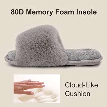 LongBay Women's Open Toe Slippers Fuzzy Fluffy Memory Foam Comfy Slip On Indoor Bedroom Home Slide (X-Large /11-12, Gray)