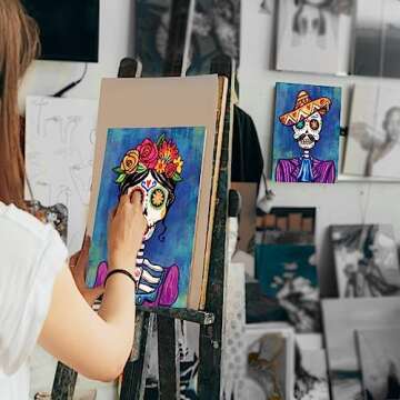 VALLSIP 2 Pack Paint and Sip Canvas Painting Kit Pre Drawn Canvas for Painting for adults Stretched Canvas Couples Games Date Night Anniversary Gifts Paint Party Supplies Favor Day of the Dead 8x10